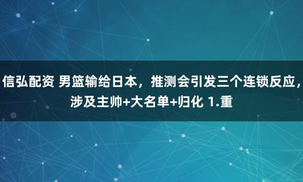 信弘配资 男篮输给日本，推测会引发三个连锁反应，涉及主帅+大名单+归化 1.重